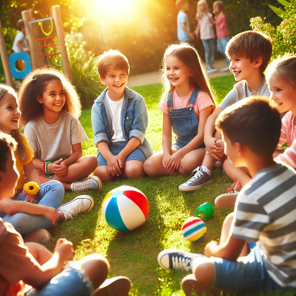 image capturing children enjoying inclusive and happy social interactions in a sunny park