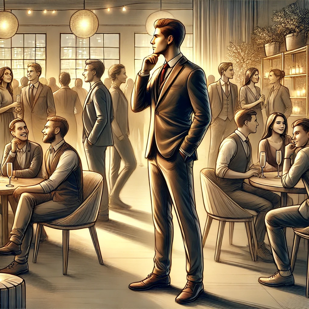 artistic illustration capturing the concept of reading the room and paying attention to social cues